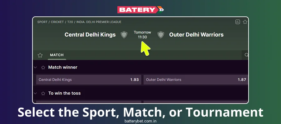 Select a competition on Batery Bet India