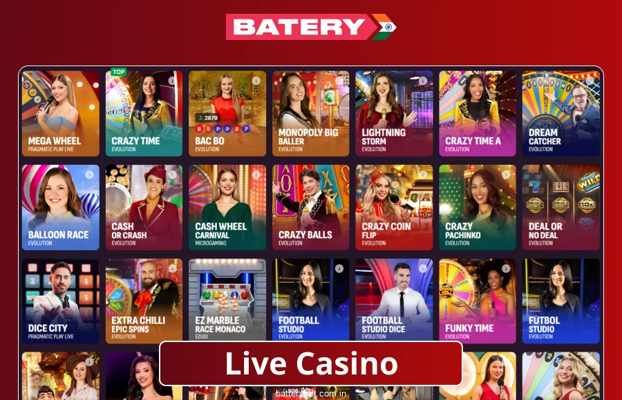 Live casino for Indian players on Batery Bet