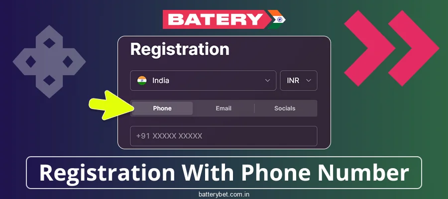 Registration method by phone number in Batery Bet IN